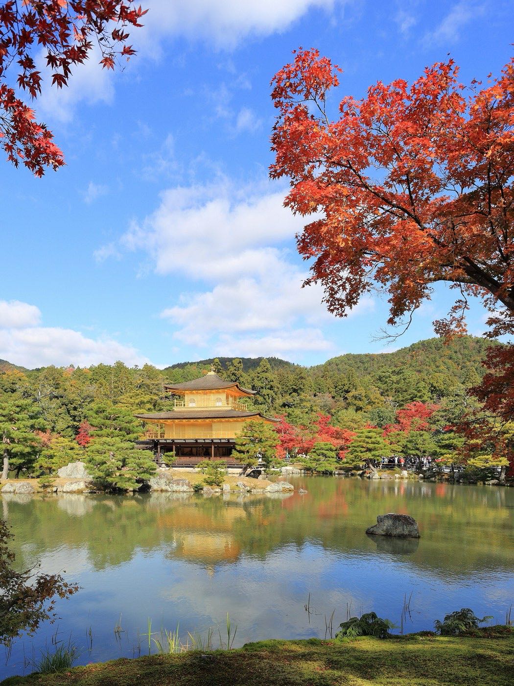 Kinkaku-ji, the gold-covered pavilion, reflected in its pond